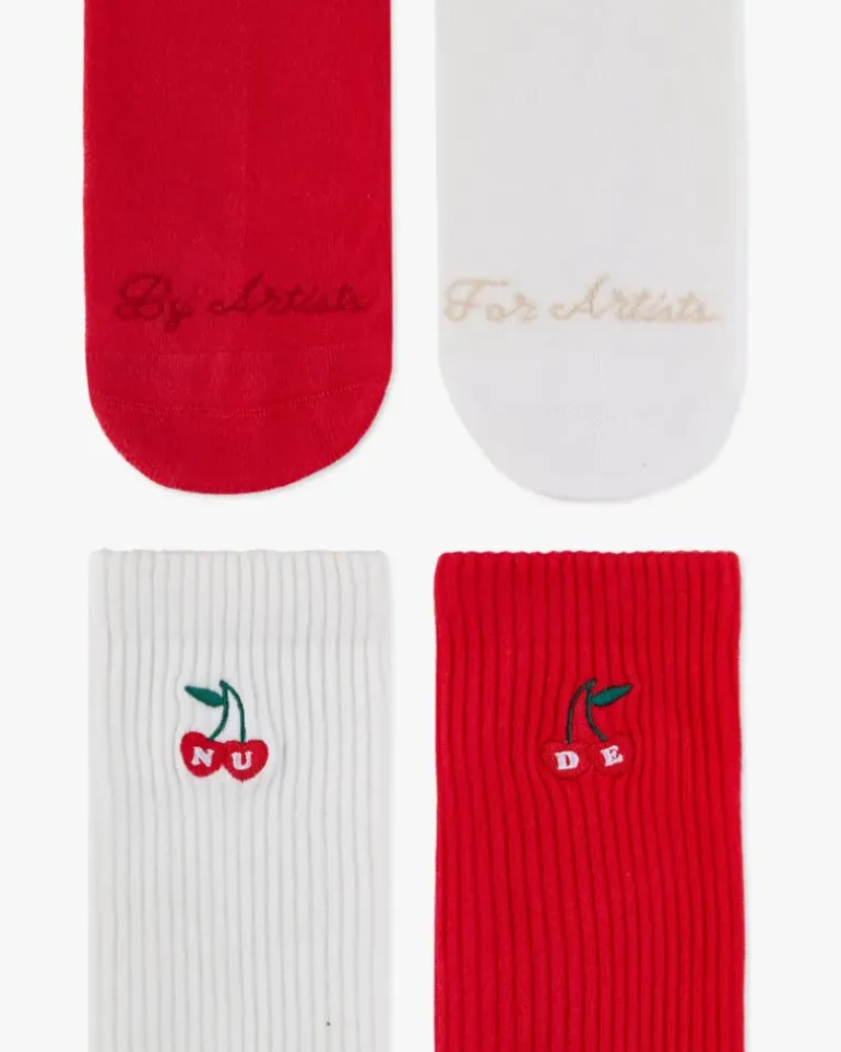 Calcetines Quote Marfil/Rojo 2Xpack