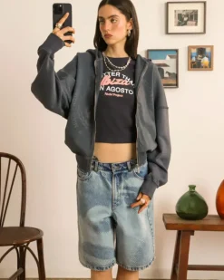 Face Denim Shorts