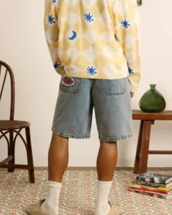 Face Denim Shorts