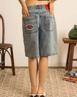 Face Denim Shorts