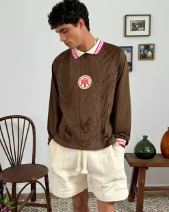 Lace Football Polo Brown