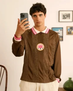 Lace Football Polo Brown