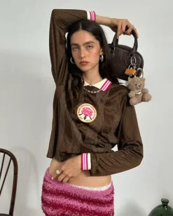Lace Football Polo Brown