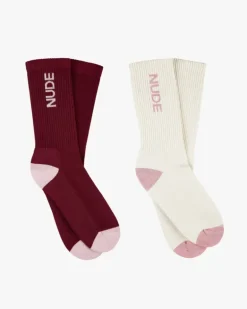 Logo Socks White/Burgundy 2Xpack