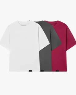 Pack De 3 Camisetas Básicas Blanca/Gris Oscuro/Granate