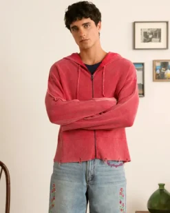 Perfect Cropped Zip-Up Hoodie Raspberry