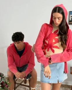 Perfect Cropped Zip-Up Hoodie Raspberry