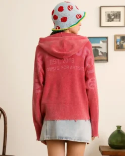 Perfect Cropped Zip-Up Hoodie Raspberry