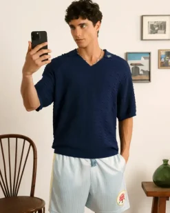 Structure Knit Polo Navy