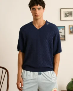 Structure Knit Polo Navy
