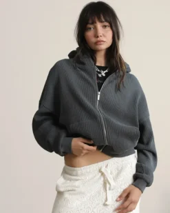 Sudadera con Cremallera Global Soon Waffle Gris Oscuro