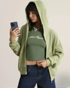 Sudadera con Cremallera Global Soon Waffle Verde