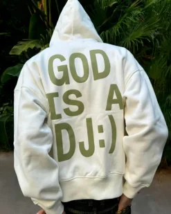 Sudadera Con Cremallera God is a DJ Blanco Crema