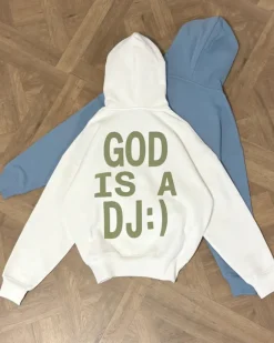 Sudadera Con Cremallera God is a DJ Blanco Crema