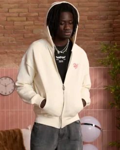 Sudadera Con Cremallera Heartbroken Blanco Crema