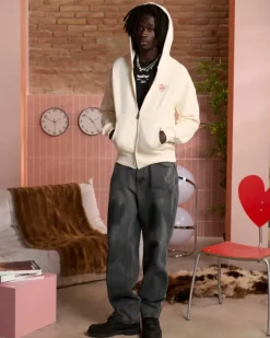 Sudadera Con Cremallera Heartbroken Blanco Crema