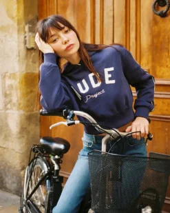 Sudadera Cropped Varsity Azul Marino