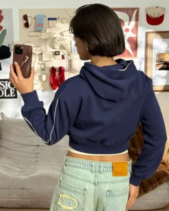 Sudadera Cropped Varsity Azul Marino