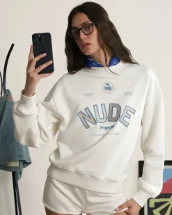 Sudadera Sin Capucha Varsity Blanco Crema