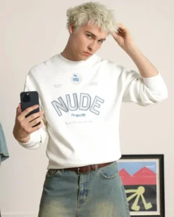 Sudadera Sin Capucha Varsity Blanco Crema