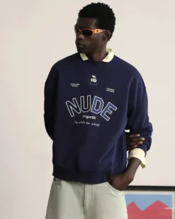 Sudadera Sin Capucha Varsity Azul Marino