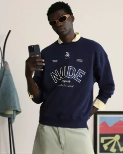 Sudadera Sin Capucha Varsity Azul Marino